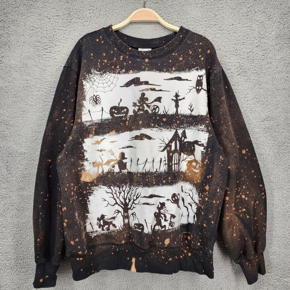 Disney Store Halloween Mickey Mouse Bleach Dye Sweatshirt Large Black